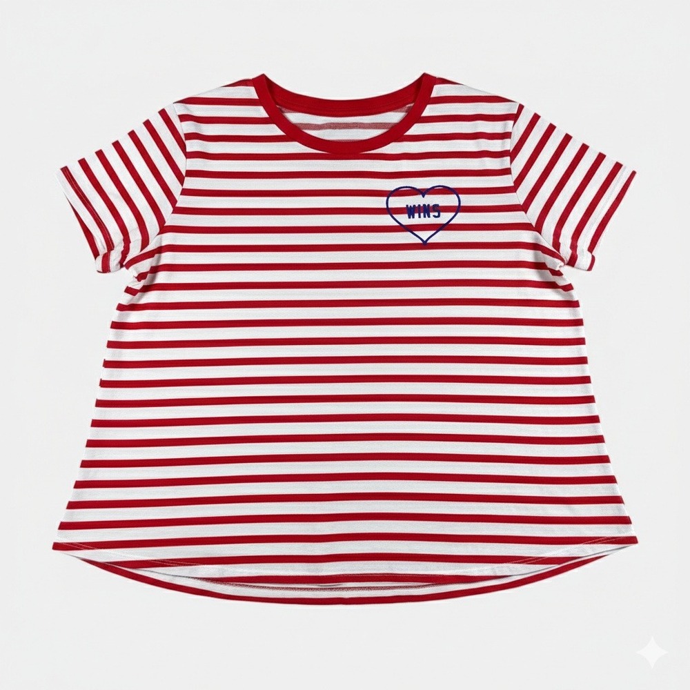 Old Navy EveryWear XL Red White Striped Heart Graphic T-Shirt Cotton Womens Tee